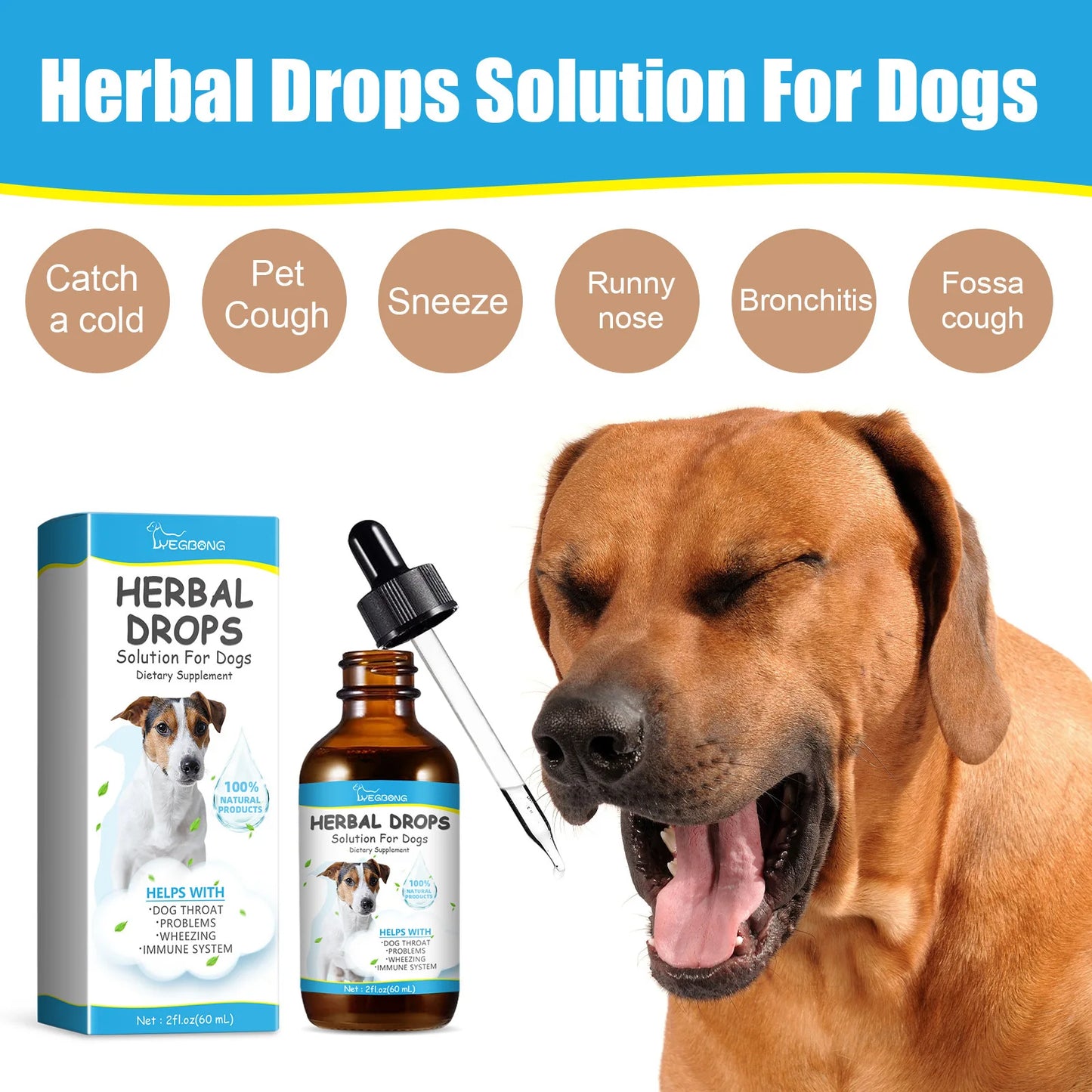 Dog Cough Drop Wet Medicine Sore Throat Soother Sneezing Cough Relief Anti Inflammation Itching Relief Natural Pet Cough Liquid
