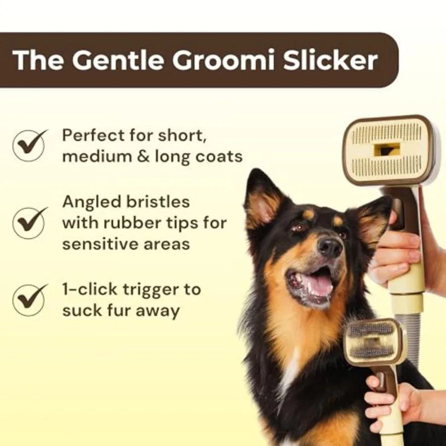 Kit de brosse pour aspirateur pour animaux–Outil de toilettage 3 en 1 pour chiens et chats, brosse autonettoyante pour démêlage et éliminateur de poils d'animaux, fixation universelle pour aspirateur