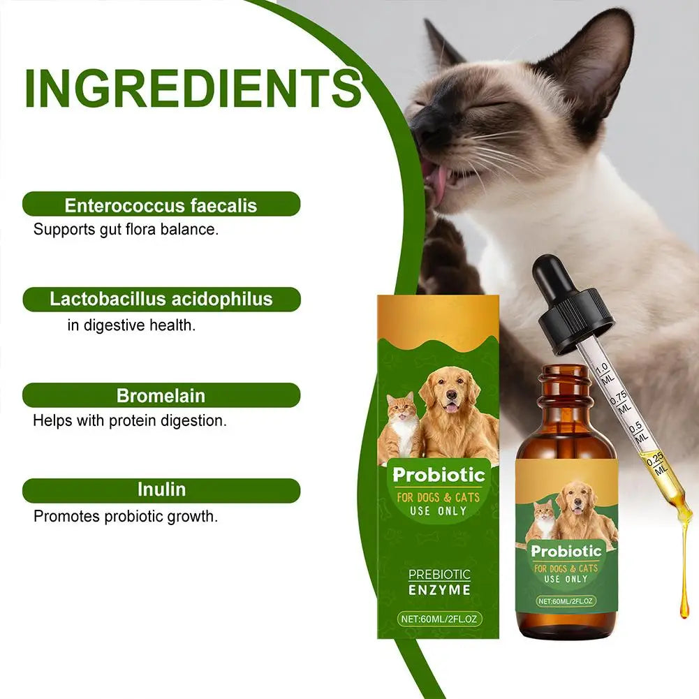 Pet Nutrition Supplement Probiotic Drops Containing Enzymes 60ML Used For Dog Cat Digestion And Boosts Immune Health Supplement Happy Tails Pet Shop Store