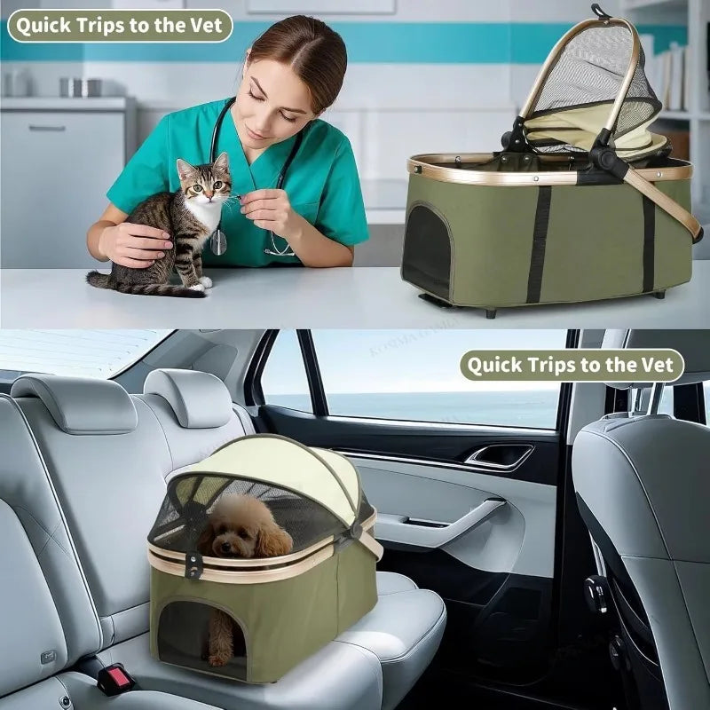 Double Dog Stroller Luxury 4 Wheels Pet Cat Stroller for Large Small Dog Multi-layer Large Space Detachable Separable Happy Tails Pet Shop Store