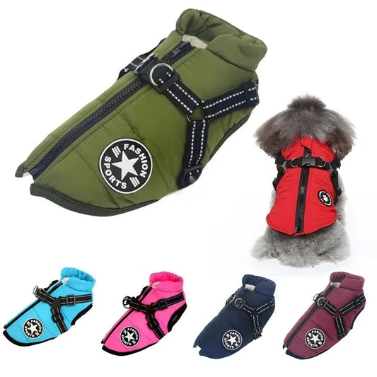 Chaqueta grande para perro con arnés, ropa de invierno cálida para perro, para labrador, abrigo impermeable para perro grande, atuendos para chihuahua y bulldog francés