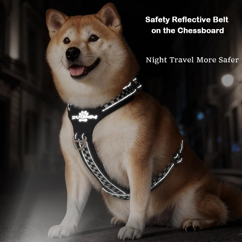 Arnés reflectante universal para perros, chaleco con diseño de cuadros, antijalones, ajuste regulable para Shiba Inu, Border Collie, para paseos al aire libre