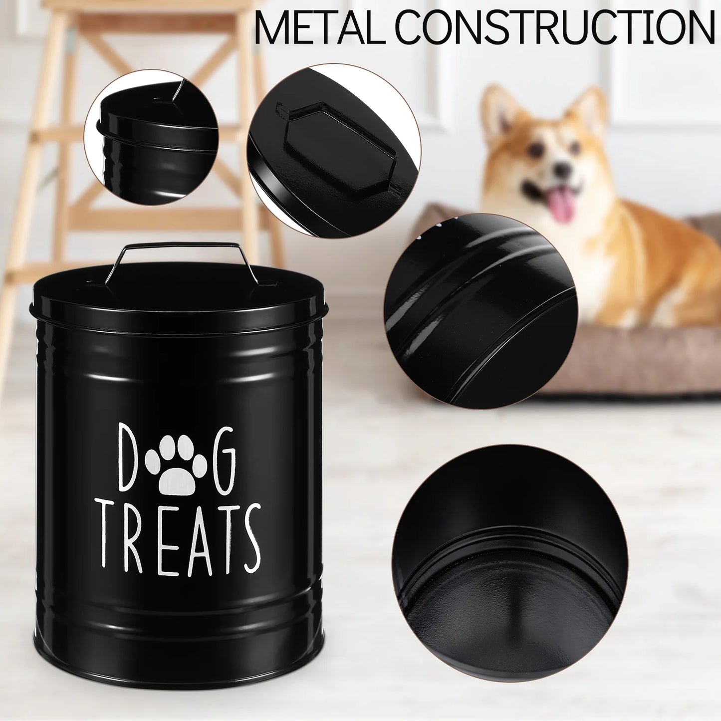 Pote para Petiscos de Cachorro Hermético com Tampa Vedação a Ar, Armazenamento de Ração de Cachorro, Tanque de Armazenamento de Ração de Cachorro, Lixeira de Cozinha, suprimentos para Pet Food