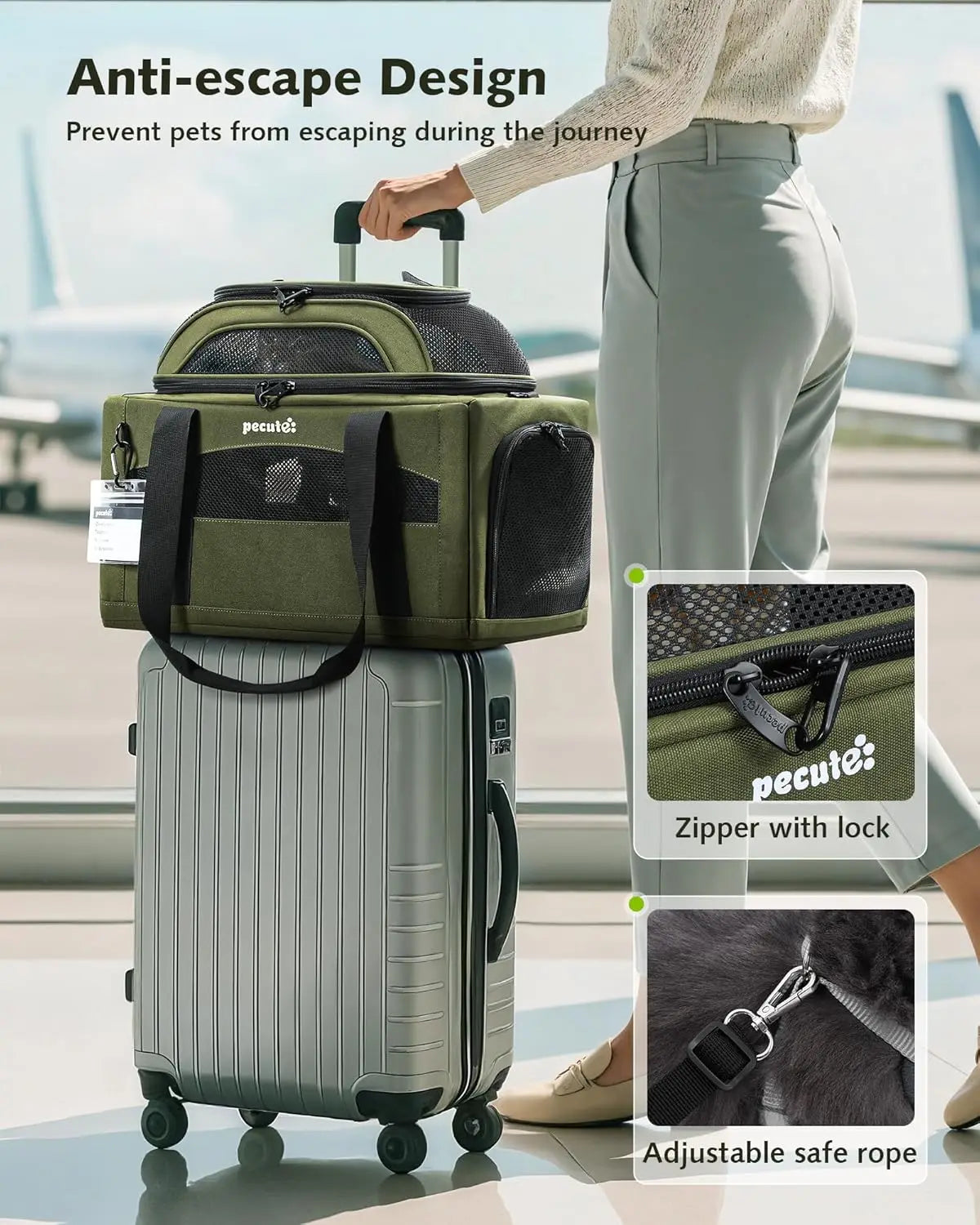 Transportín Expandible Aprobado por Aerolíneas para Perros Pequeños y Gatos, Transpirable de Lados Suaves con Cremalleras de Bloqueo, Almohadilla Antifugas para Orina