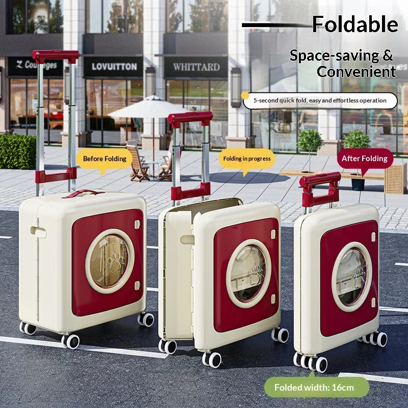 Poussette pour animaux pliable et respirante pour chats et chiens, sac de voyage à roulettes avec grande fenêtre en filet, portable, légère et antichoc