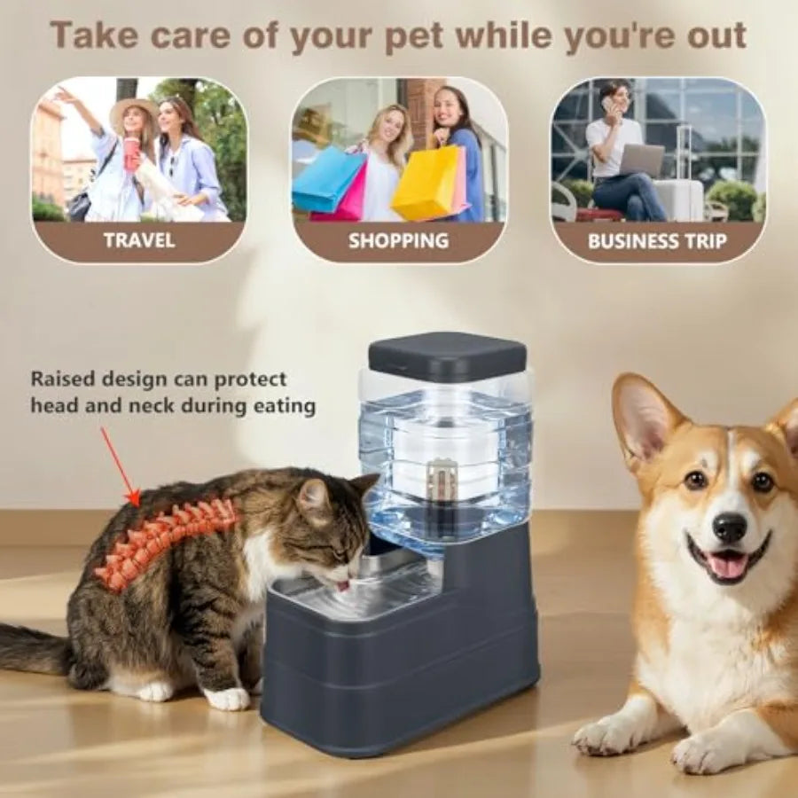Distributeur d'eau automatique pour animaux de compagnie (1, 6 gallon) avec bol en acier inoxydable et gamelle à gravité en acier inoxydable de grande capacité pour chiots. 