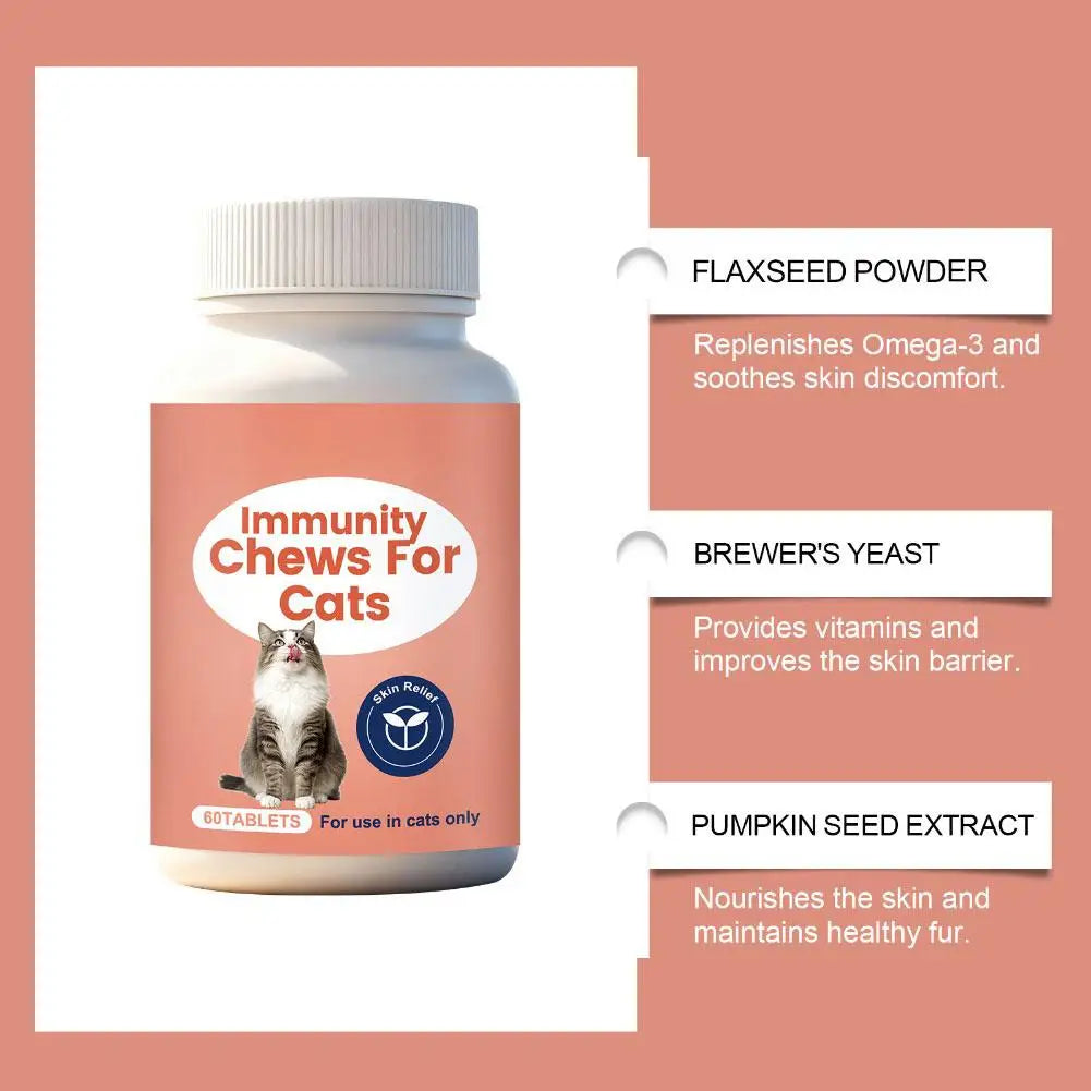 60 Tablets Cat Immunity Chewable Supplements For Skin Health Immune System Strengthening Adults Pet Nutritional Supplements