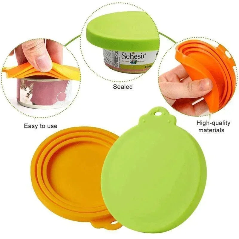 5pçs Tampa de Silicone para Conservar Frescor Tampa de Lata para Pet Alimentos para Gato e Cão Tampa de Silicone Três em Um Vedada Tampa de Silicone Voerbak Cão